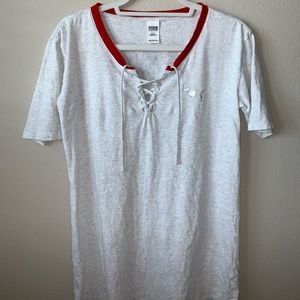 Lace Up Front VS Pink Shirt Dress